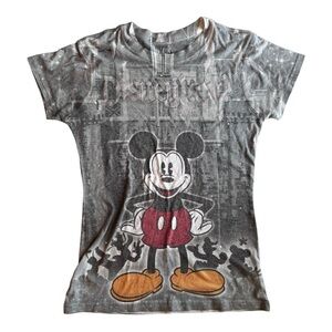 Disney Land Parks Mickey Mouse Rhinestone Graphic Tee Gray Size M Fitted Y2K VTG